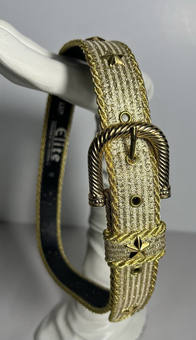 Vintage Elite California Gold Metallic Star Studded Belt Rope Sparkle Medium